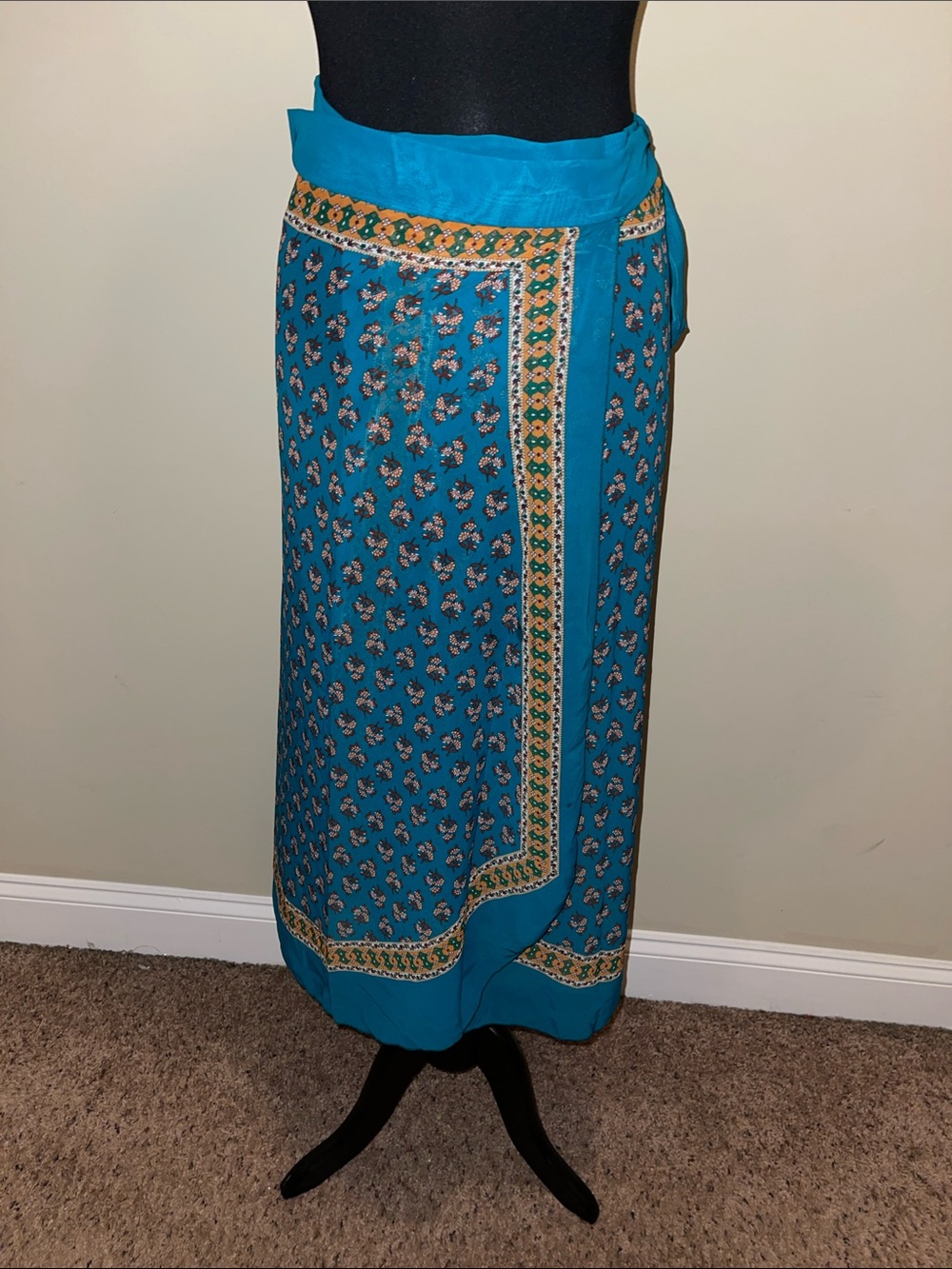 Teal Printed Wrap Skirt